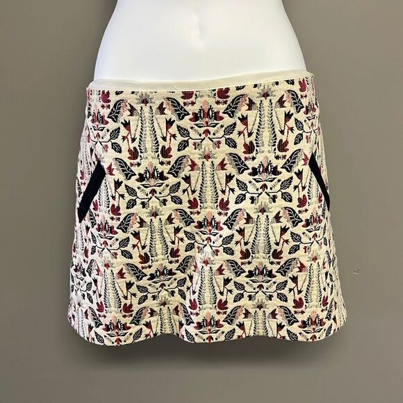 TopShop Fall Inspired Embroidered Cream Mini Skirt with Side Pockets- Size 12 - Picture 1 of 10